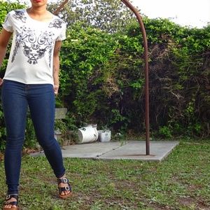 White and black blouse